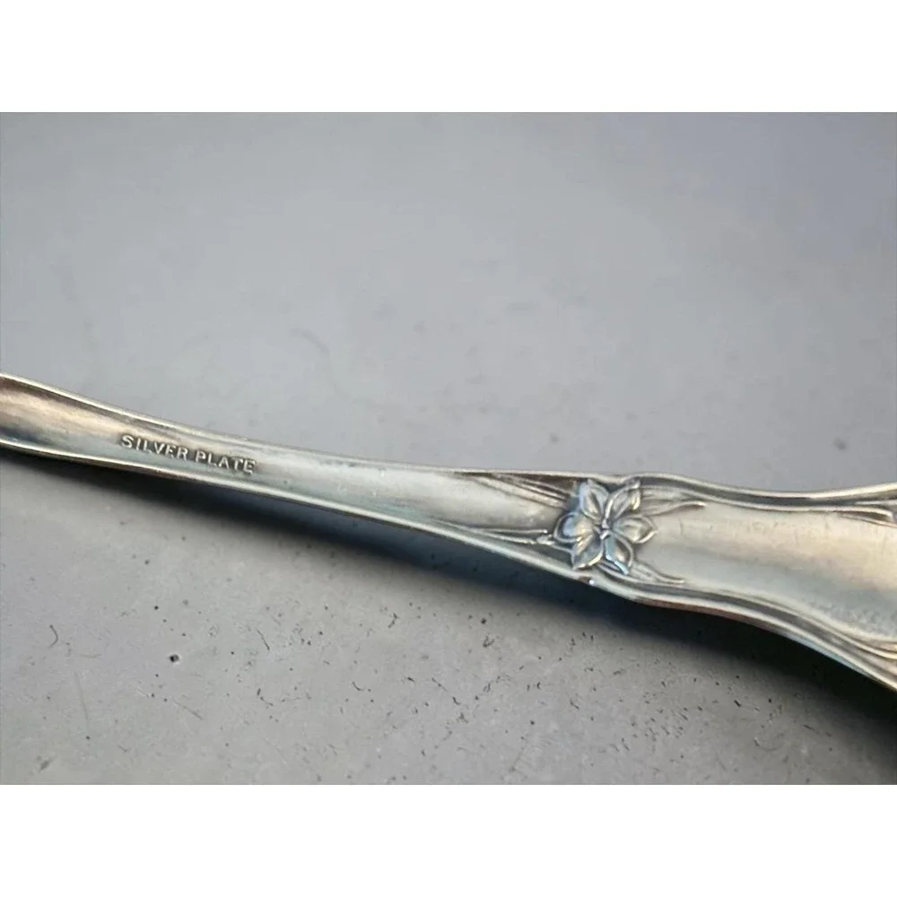 Vintage Art Nouveau Silver Plate Sugar Spoon Floral Lily Scalloped Bowl Serving